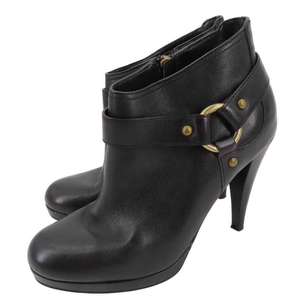 Cole Haan 6.5 B Women Kennedy Solid Black Leather Platform Ankle Boots Booties